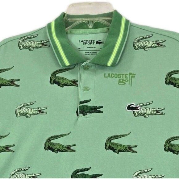Lacoste Sport Polo Shirt Mens 2XL Green Classic Fit All Over Crocodile Pique - Picture 1 of 11